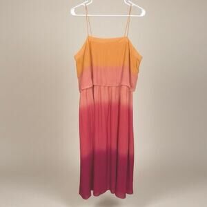 Leith Ombré Tiered Dress Pink Orange Pleats Wedding Guest Summer Party Dress LG